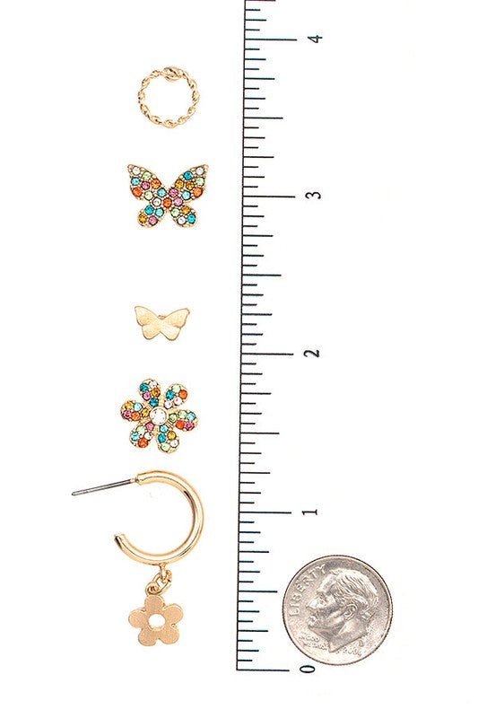 FLORAL BUTTERFLY MIX POST EARRING SET