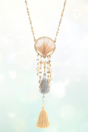 ROUND WOVEN THREAD BEAD TASSEL LONG NECKLACE SET