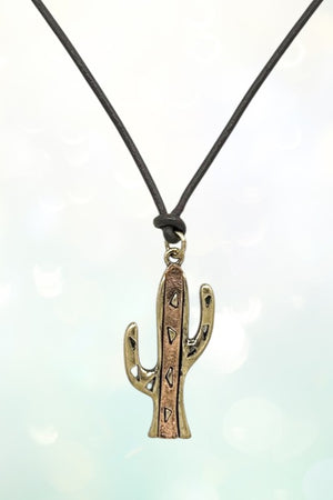 Faux Leather Cord Cactus Pendant Necklace Set