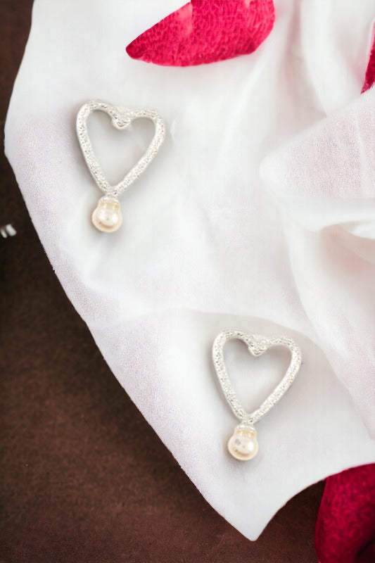 Heart Pearl Link Drop Earring