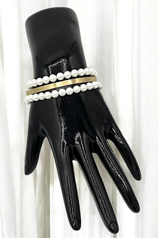 Pearl Curved Bar Cuff Bracelet