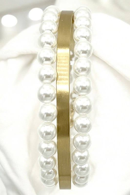 Pearl Curved Bar Cuff Bracelet