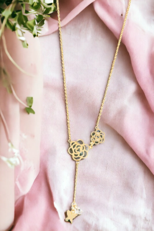 Floral Cut Out Lariat Necklace