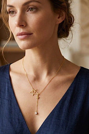 DOUBLE STAR DROP PENDANT NECKLACE