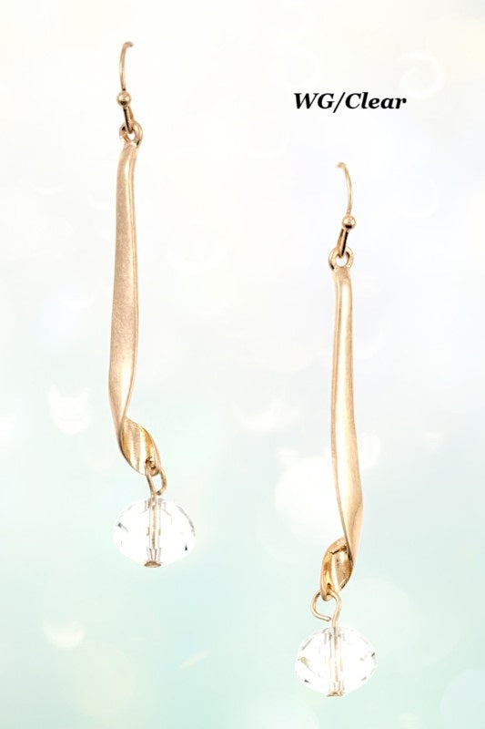 DROP WAVED BAR GEM TIP DANGLE EARRING