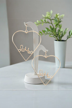 LOVE LETTERING ACCENT HEART DROP EARRING