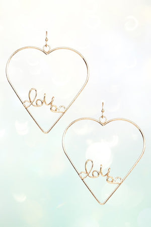LOVE LETTERING ACCENT HEART DROP EARRING
