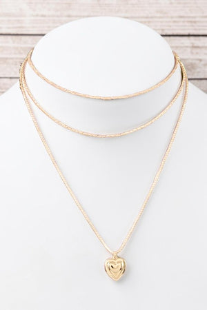 LAYERED CHAIN CHARMING HEART PENDANT NECKLACE