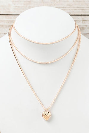 LAYERED CHAIN CHARMING HEART PENDANT NECKLACE