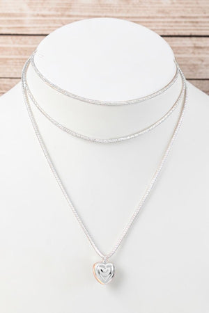 LAYERED CHAIN CHARMING HEART PENDANT NECKLACE
