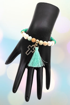 CROSS TASSEL BEAD BRACELET