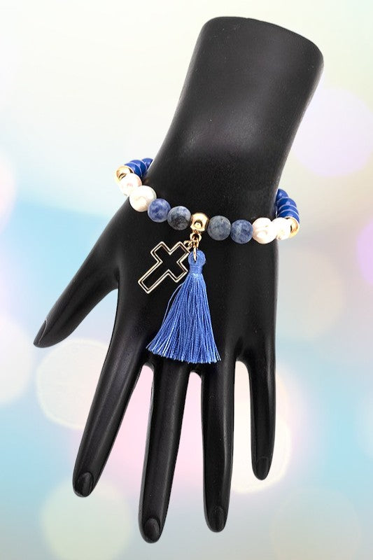 CROSS TASSEL BEAD BRACELET