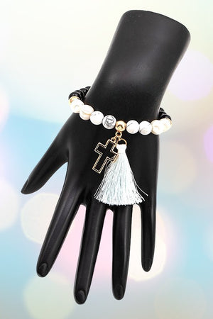 CROSS TASSEL BEAD BRACELET