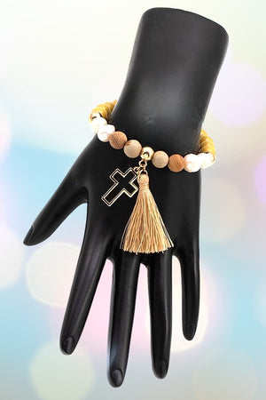 CROSS TASSEL BEAD BRACELET