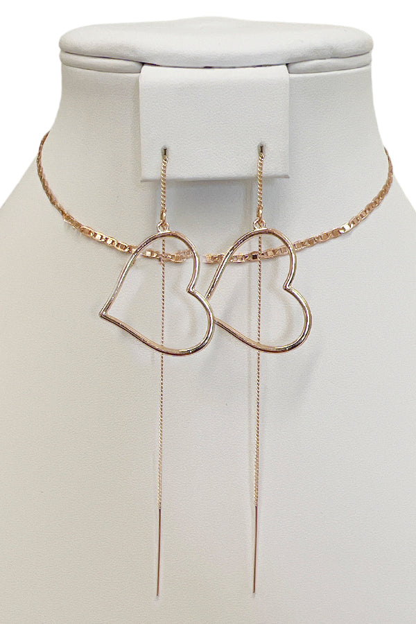 Chocker Chain Long Heart Earring Necklace