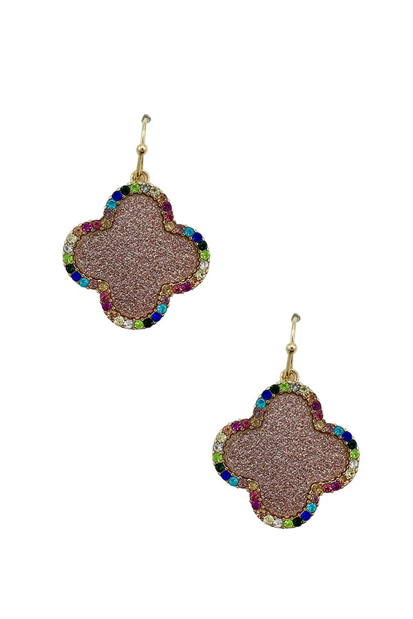 Glitter Gem Pave Clover Dangle Earring