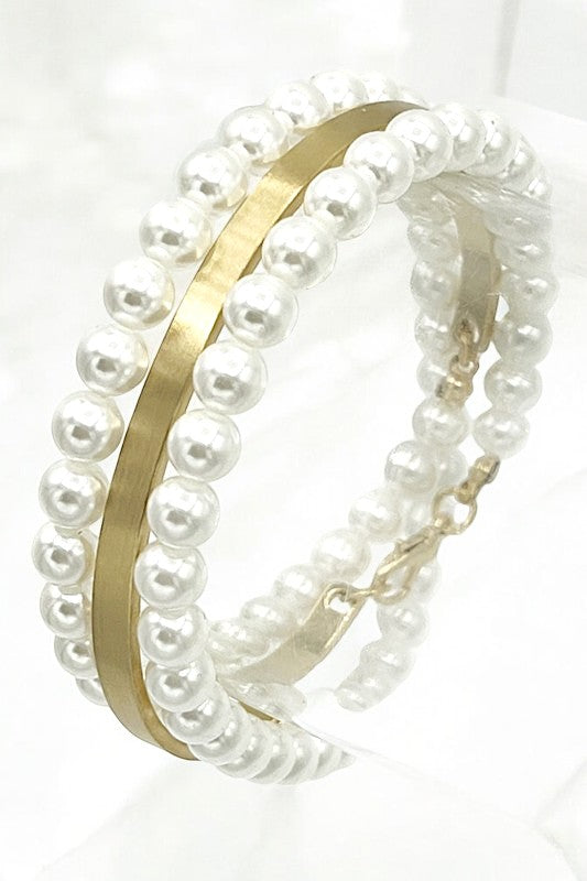 Pearl Curved Bar Cuff Bracelet