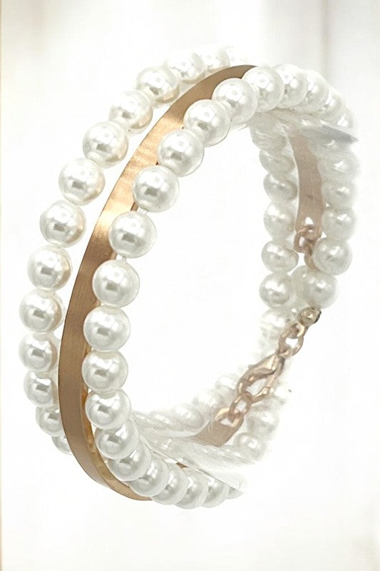 Pearl Curved Bar Cuff Bracelet