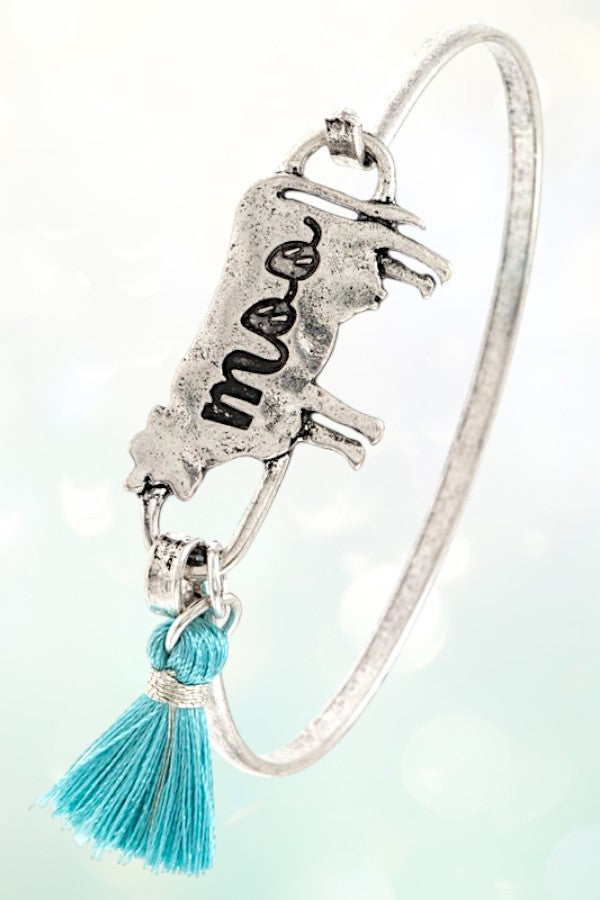MOO ETCHED COW TASSEL BANGLE BRACELET