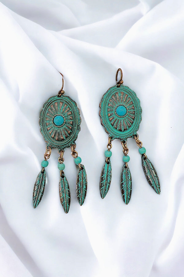 Concho Feather Link Dangle Earring