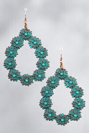 ROUND ETCHED FAUX GEM FLORAL DANGLE EARRING