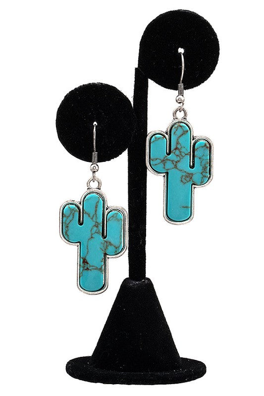 FRAMED CACTUS GEM DANGLE EARRING