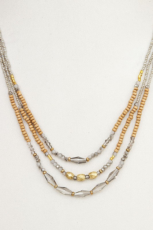 MIX BEAD FACETED STONE LAYERED NECKLACE SET