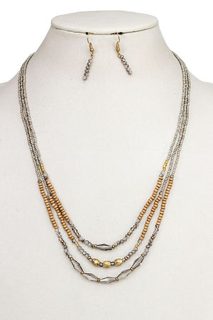 MIX BEAD FACETED STONE LAYERED NECKLACE SET