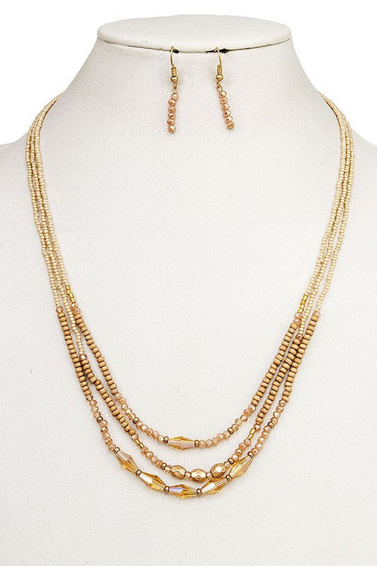 MIX BEAD FACETED STONE LAYERED NECKLACE SET