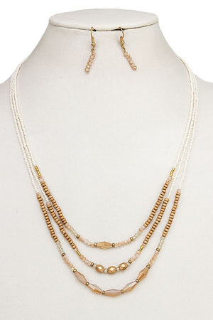 MIX BEAD FACETED STONE LAYERED NECKLACE SET