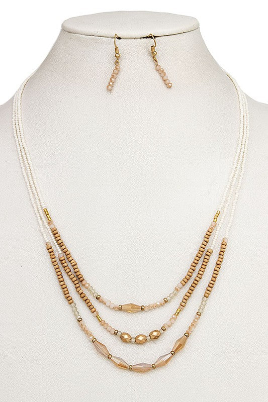 MIX BEAD FACETED STONE LAYERED NECKLACE SET