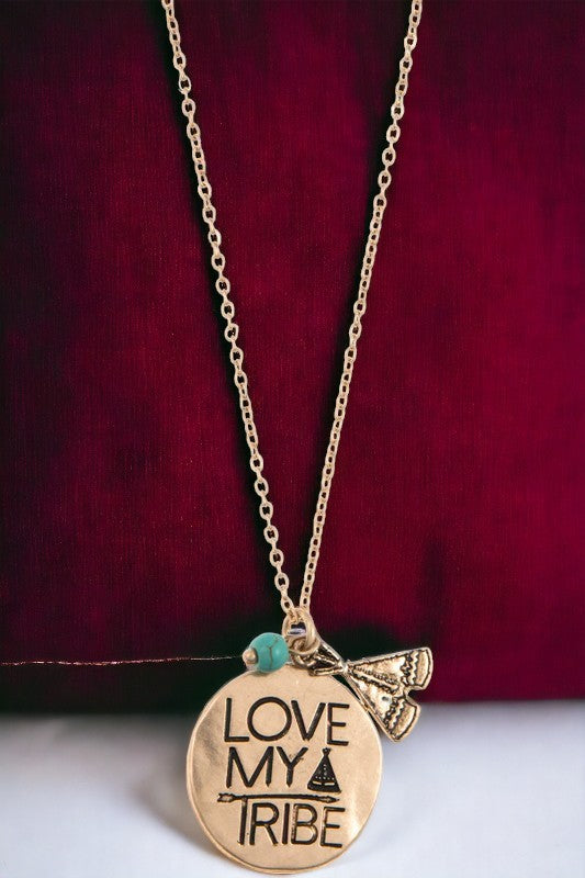 Disk Love My Tribe Pendant Necklace Set