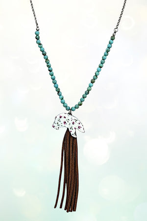 WESTERN FLORAL BEAR PENDANT TASSEL NECKLACE AND EARRING SET