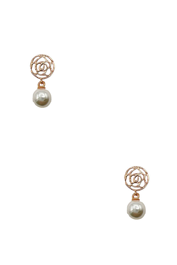 Floral Cut Out Pearl Drop Earring