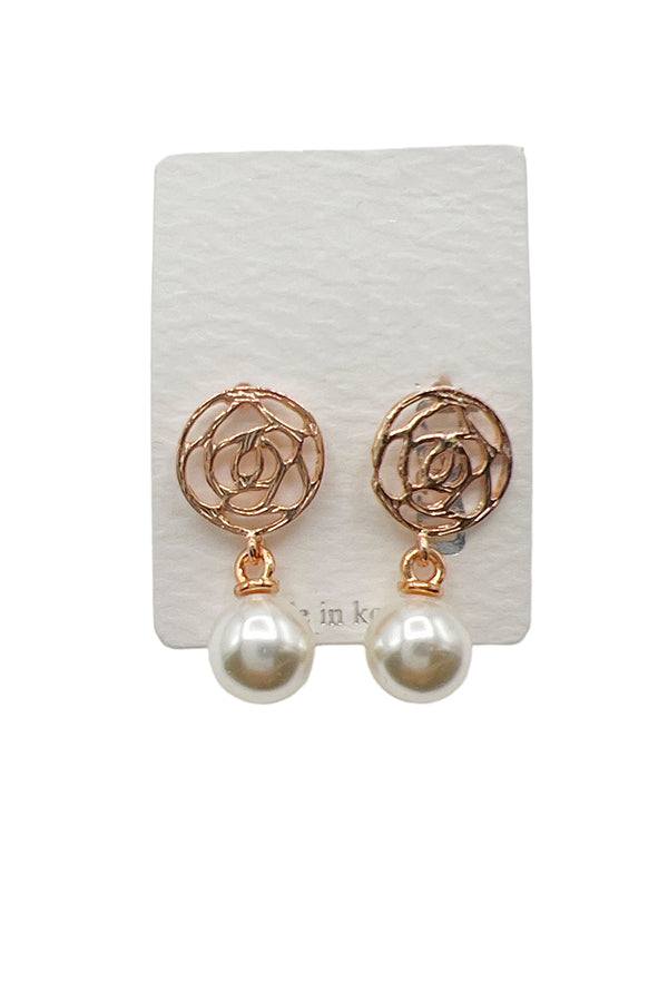 Floral Cut Out Pearl Drop Earring