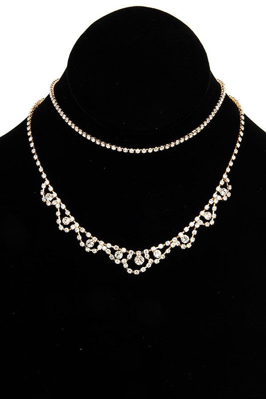 SCALLOPED RHINESTONE PAVE COLLAR NECKLACE SET