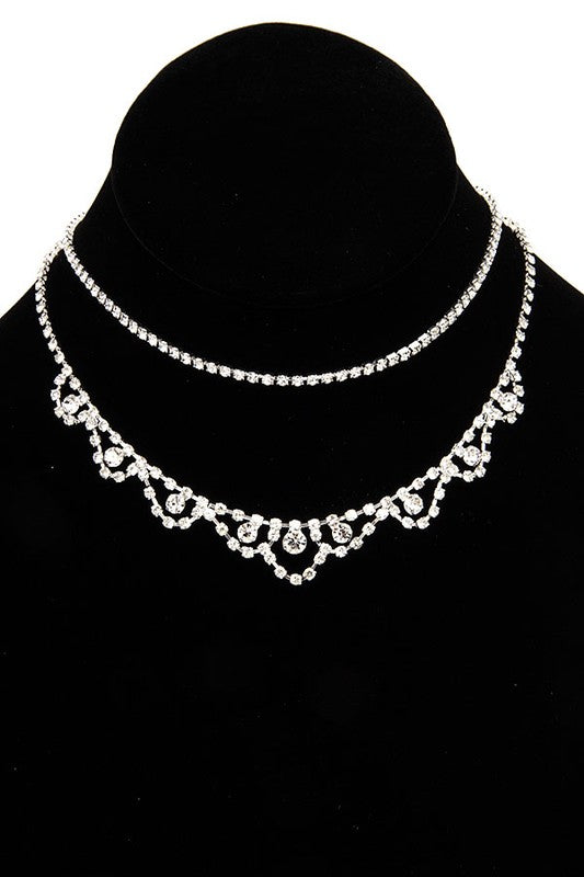 SCALLOPED RHINESTONE PAVE COLLAR NECKLACE SET