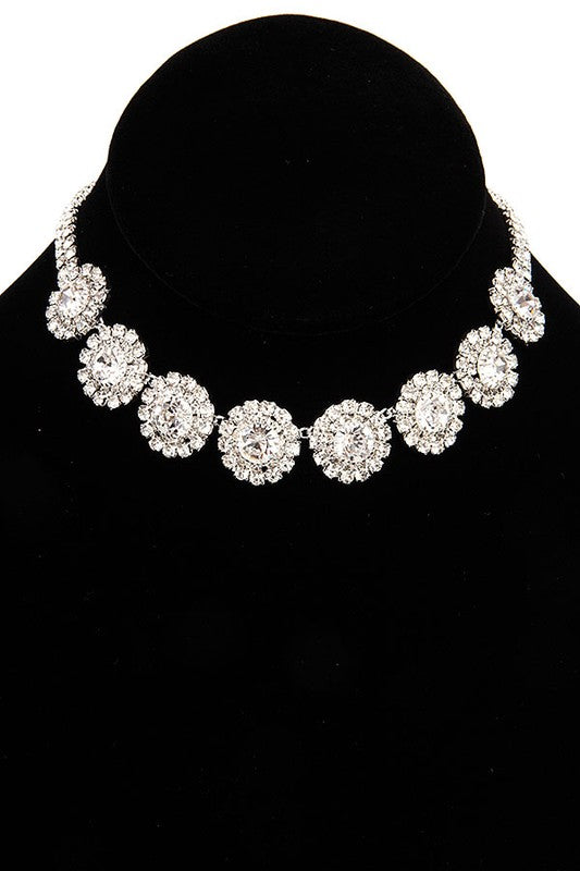 ROUND RHINESTONE FRAMED LINK COLLAR NECKLACE