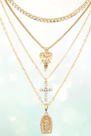RELIGIOUS PENDANT MULTI LAYERED NECKLACE SET