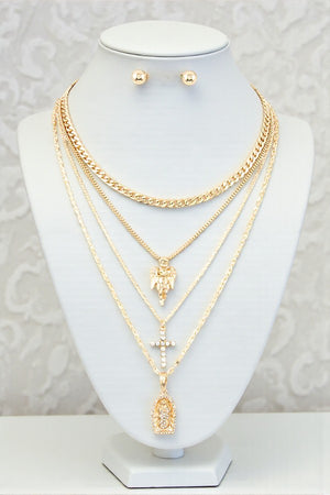 RELIGIOUS PENDANT MULTI LAYERED NECKLACE SET