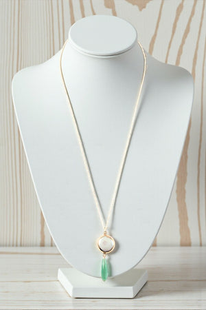 ROUND MOP GEM DANGLE LINK PENDANT NECKLACE