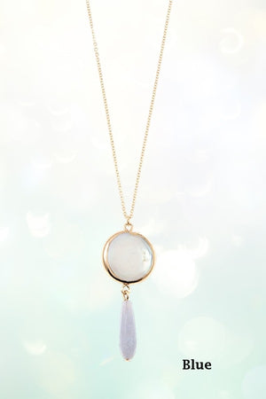ROUND MOP GEM DANGLE LINK PENDANT NECKLACE