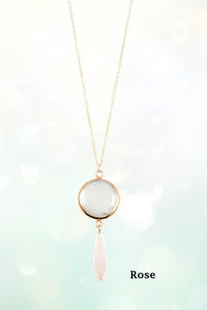 ROUND MOP GEM DANGLE LINK PENDANT NECKLACE