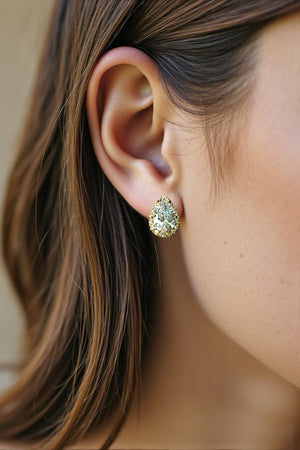 FRAMED TEARDROP CZ STONE POST STUD EARRING
