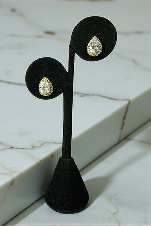 FRAMED TEARDROP CZ STONE POST STUD EARRING