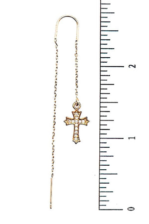 CZ PAVE CROSS CHAIN DANGLE EARRING