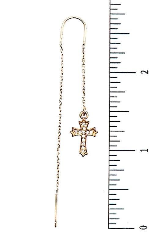 CZ PAVE CROSS CHAIN DANGLE EARRING