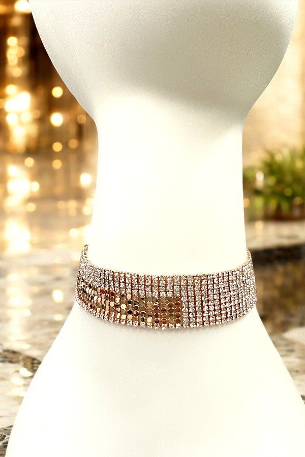 RHINESTONE AND METAL ACCENT CHOKER NECKLACE