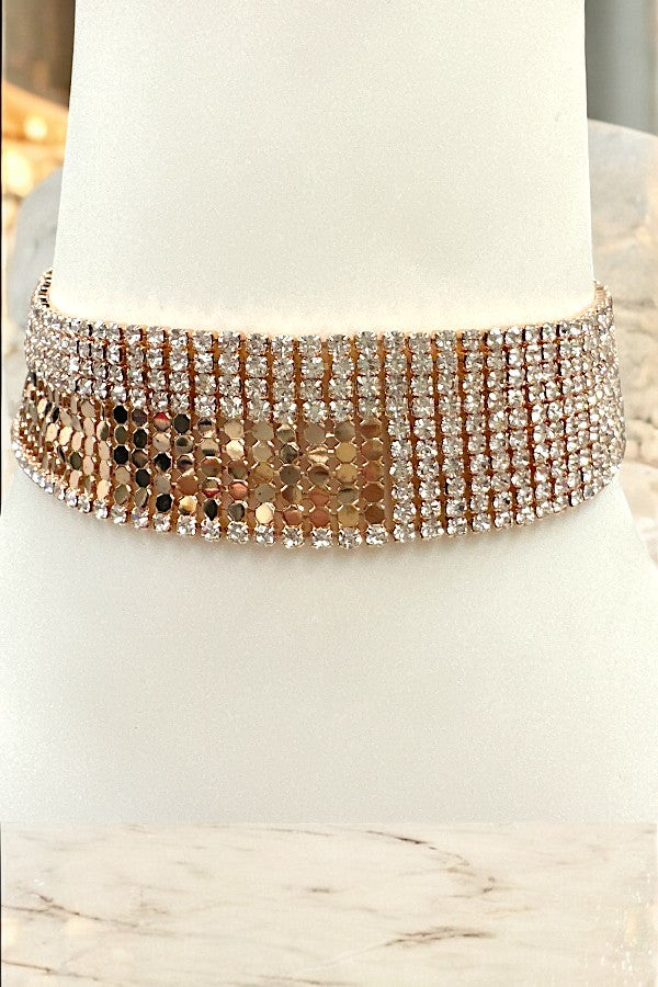 RHINESTONE AND METAL ACCENT CHOKER NECKLACE