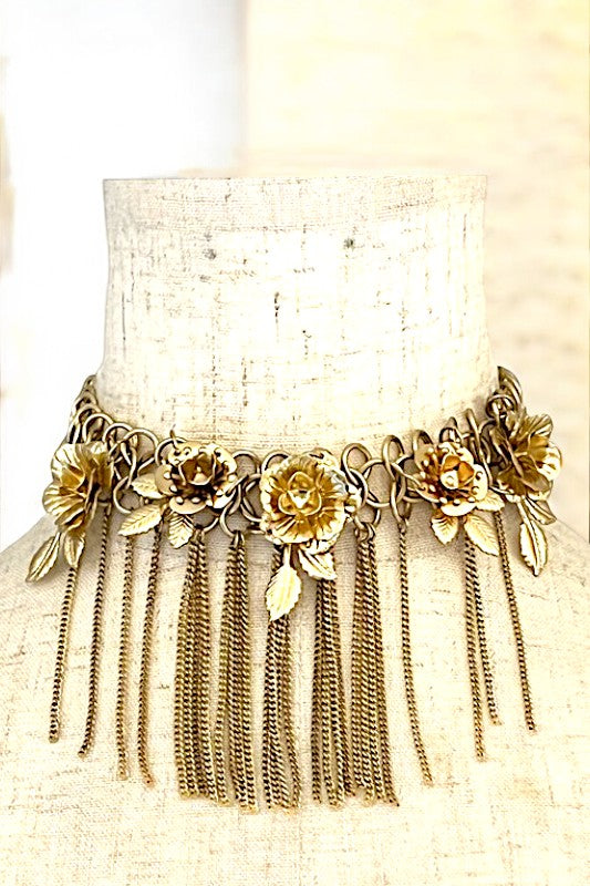 Floral Chain Fringe Choker Necklace